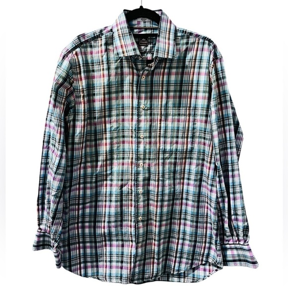Peter Millar Plaid Long Sleeve Button Down Collared Shirt Size Large 100% Cotton - Picture 1 of 6